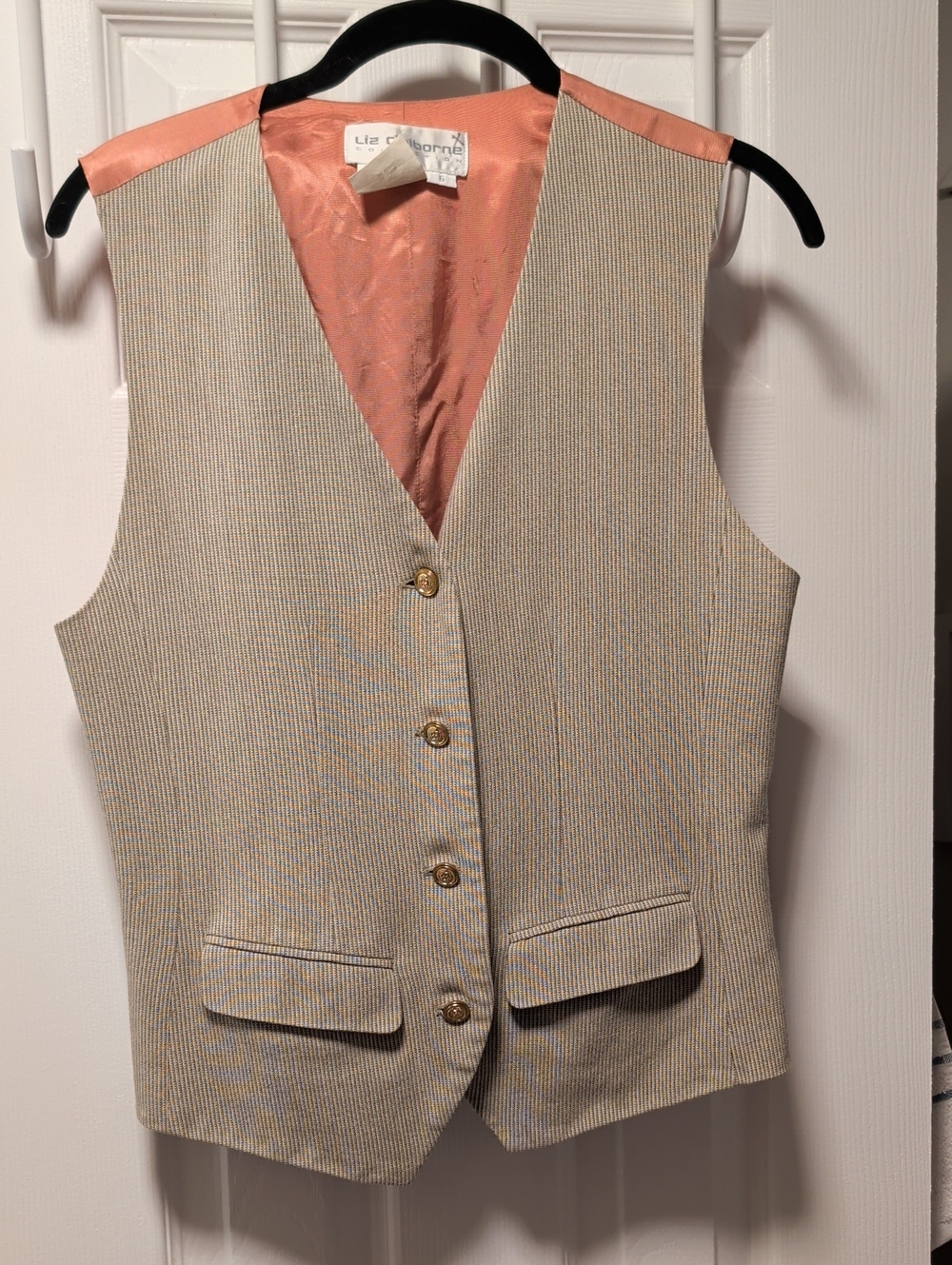 Vintage Liz Claiborne Beige and Coral Pinstripe Vest